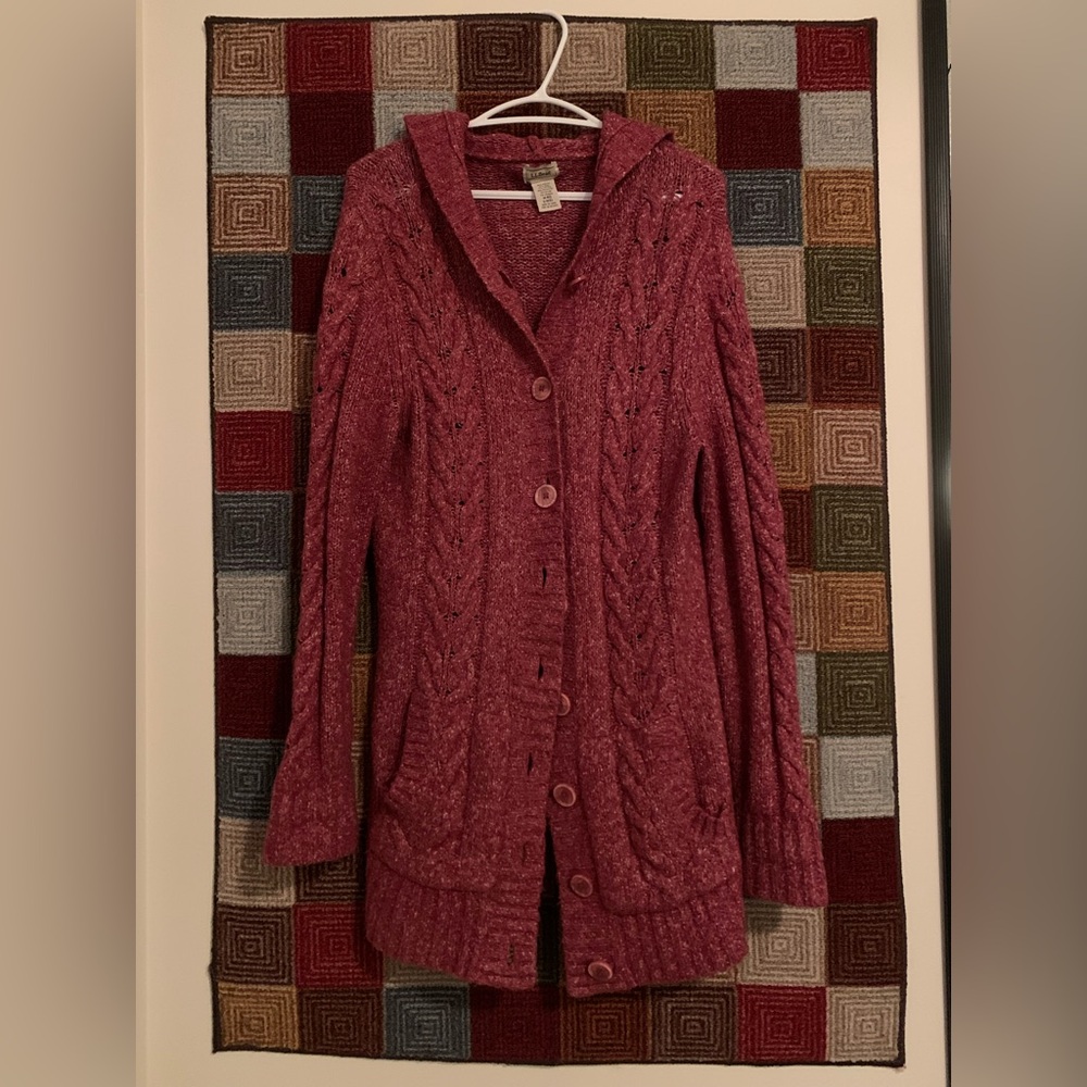 L.L. Bean Women's Maroon Cable Knit Cardigan